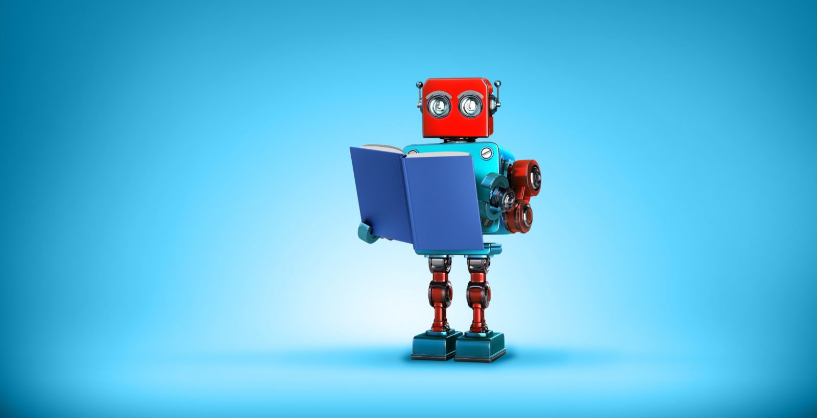 Reading Robot on blue background
