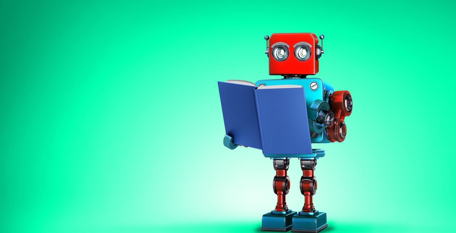 Robot reading on Green Background