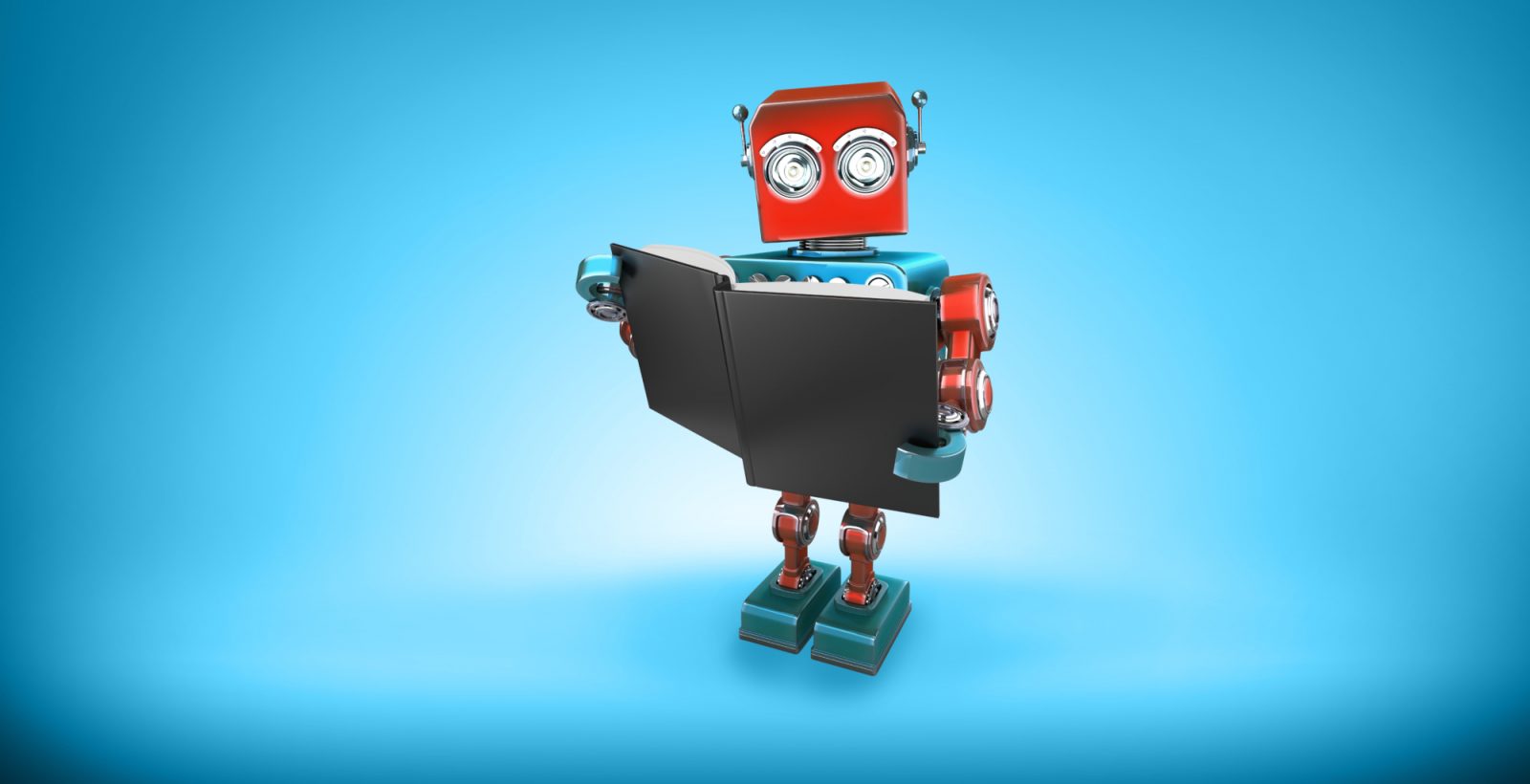Reading robot on blue background