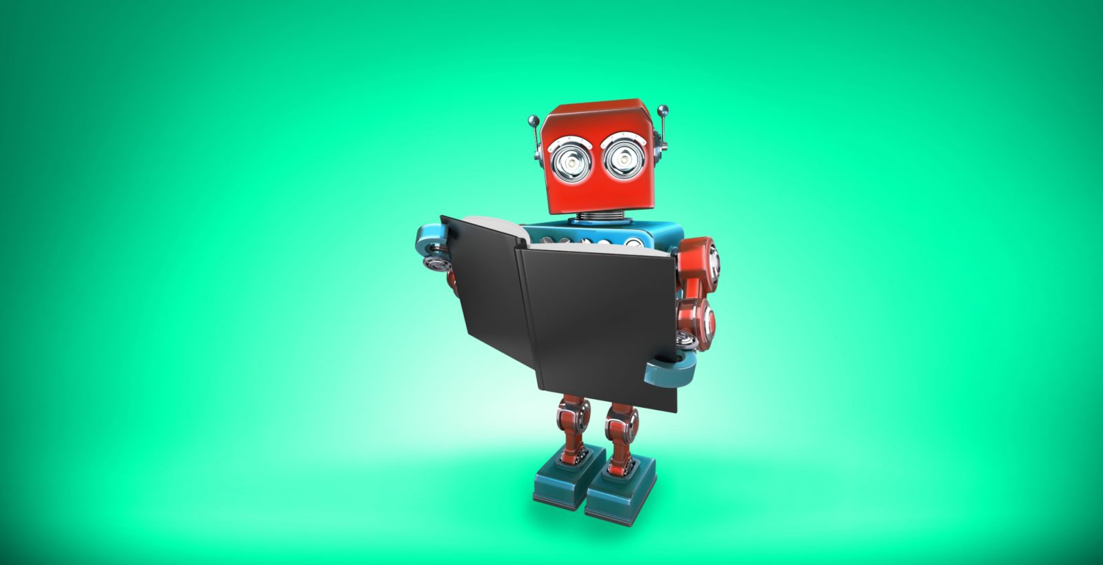 Reading robot on green background