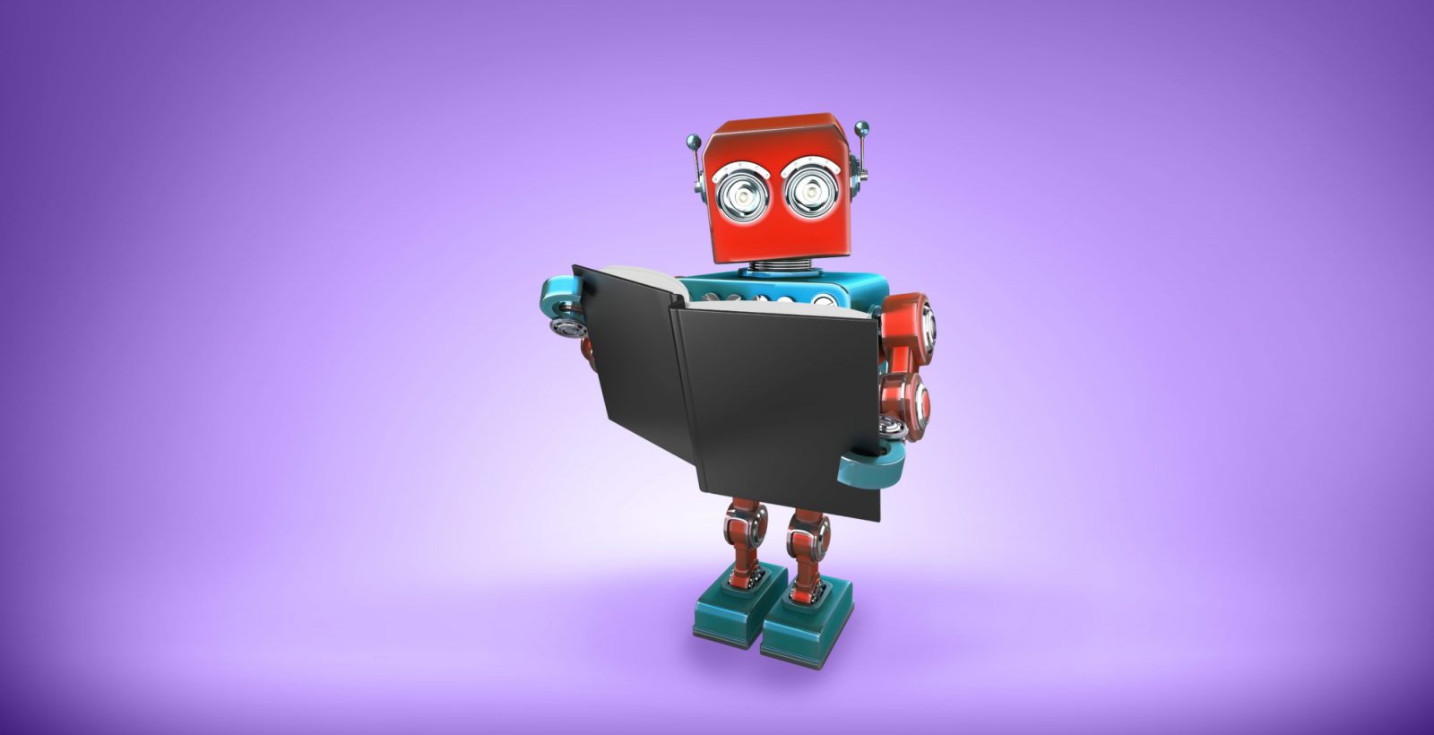 Reading robot on purple background